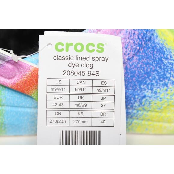 Crocs Classic Lined Spray Dye Clog Rainbow Tie-dye Men' Size 9 / Woman's Size 11 - Picture 7 of 7